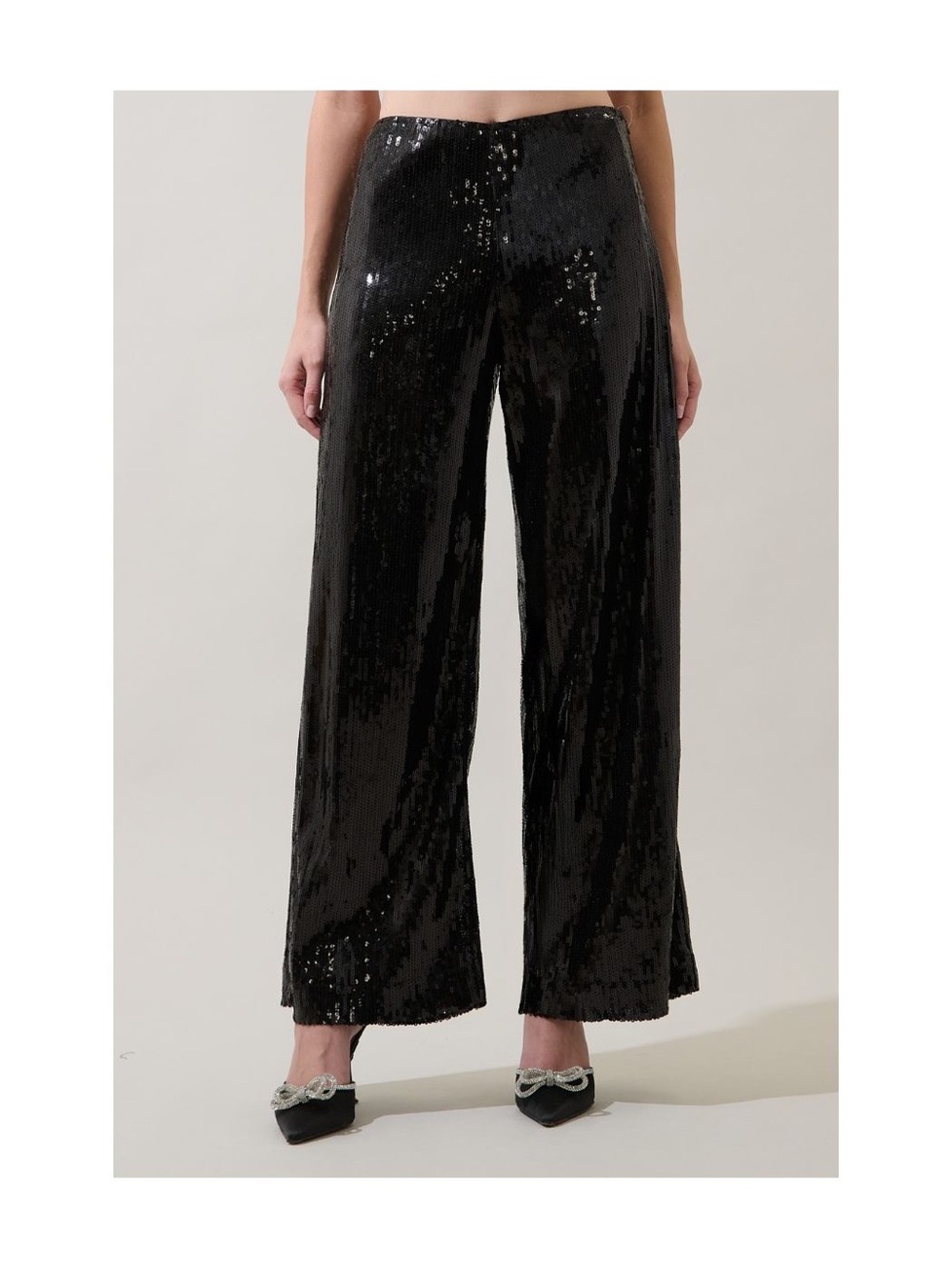 Sequin Wide-Leg Evening Pants in Black